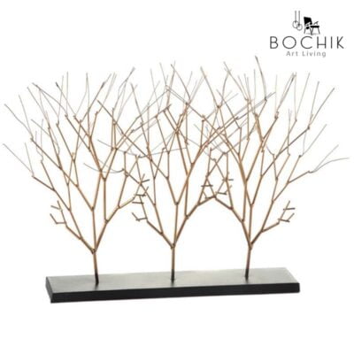 DECI-Decoration-en-branche-d-arbre-en-metal-dore-avec-support-en-noir
