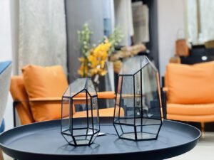 Duo de porte bougie design en métal noir