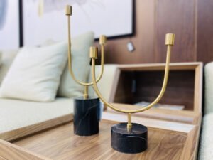 Duo de Portes bougie en Laiton avec support en Marbre naturel noir