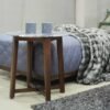 Table d'appoint en marbre blanc Ibiza et piétement en bois hêtre massif vernis noyer