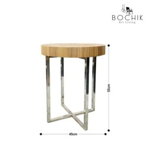 AUSTIN-Table-d'appoint-avec-plateau-en-bois-vernis-noyer-et-pietement-en-acier-inoxydable-couleur-chrome-cotations