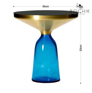 BELL-BLEU-S-Ensemble-de-Tables-basse-design-en-verre-trempe-Bleu-Dessus-en-Acier-Inoxydable-Couleur-Or-et-plateau-en-verre-noir