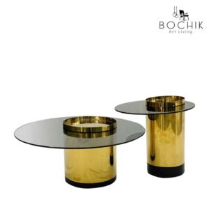 Ensemble de tables basses BOND chic et tendance avec pied en Acier Inoxydable Couleur Or et plateau en verre trempé
