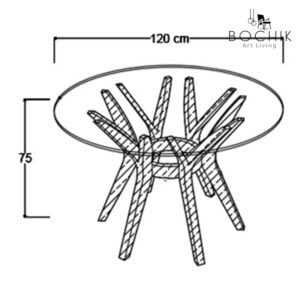 Cotations-RIGA-TM-Table-a-manger-avec-piettement-en-bois-hetre-massif-vernis-noyer-avec-plateau-en-verre-trempe-clair-de-12mm