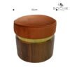 Tabouret chic  en bois noyer et assise en velours strié orange avec bande en laiton véritable.