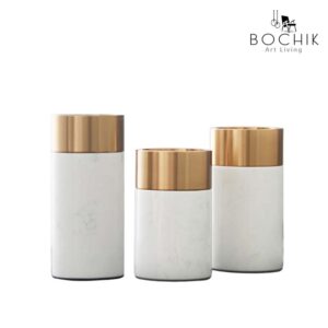 DOL-WHITE-Trio-de-vases-cylindre-en-Marbre-Naturel-couleur-Blanche-et-contour-en-Acier-inoxydable-couleur-Or