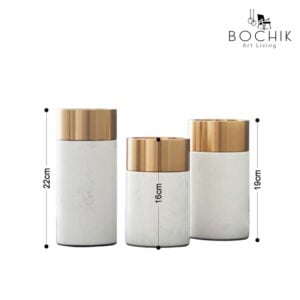DOL-WHITE-Trio-de-vases-cylindre-en-Marbre-Naturel-couleur-Blanche-et-contour-en-Acier-inoxydable-couleur-Or-cotations