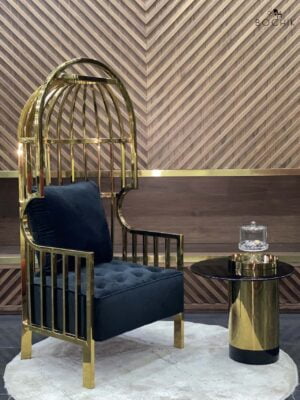 Details-CROWN-BLACK-Grand-fauteuil-de-luxe-en-Acier-Inoxidable-Couleur-Or-Assise-et-petit-coussin-en-velours-noir