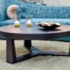 Table centrale en bois hêtre massif vernis noyer, idéal pour salon marocain et moderne