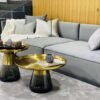 Ensemble de Tables basse tendance en verre trempé noir et plateau en Acier Inoxydable Couleur Or.