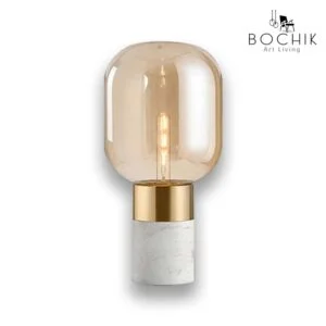 Abat-jour GLAM ultra tendance en Marbre véritable blanc et verre couleur doré.