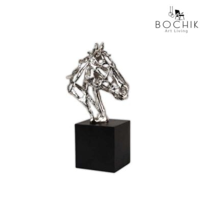 HORSE-CHROME-Statuette-de-cheval-en-alliage-et-bois-couleur-chrome