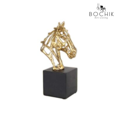 HORSE-GOLD-Statuette-de-cheval-en-alliage-dore-et-bois-couleur-or