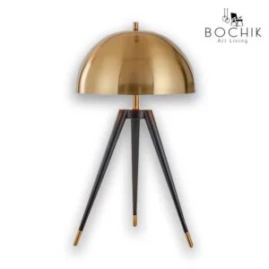 Abat-jour ICON style cloche en acier inoxydable couleur OR & piétement noir.