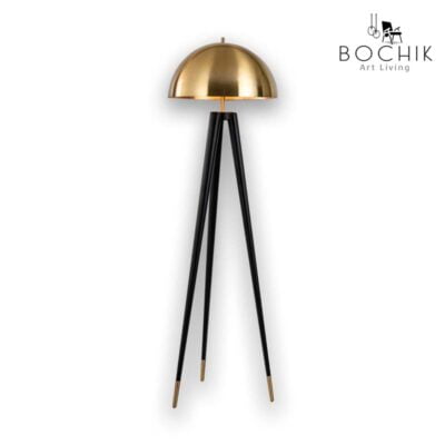 Lampadaire ICON BIS style cloche en acier inoxydable couleur OR & piétement noir.
