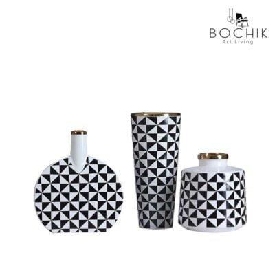 KARA-Trio-de-vases-tres-design-à-motif-carreaux-noir-et-blanc