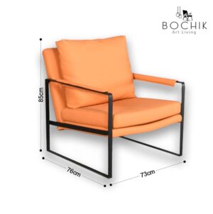 Dimensions Fauteuil style industriel en simili cuir orange avec cadre en métal époxy couleur noir