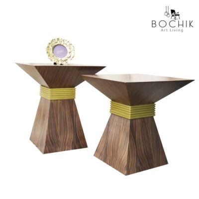 Ensemble de tables d'appoint en bois noyer et laqué Or, idéal pour salon marocain.