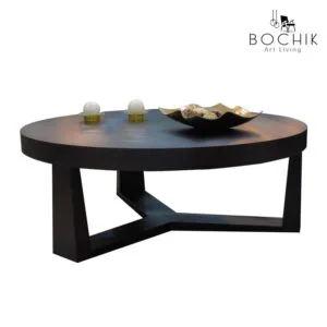 Table centrale en bois hêtre massif vernis noyer, idéal pour salon marocain et moderne