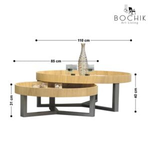 LISBONNE-Ensemble-de-tables-basses-en-bois-chene-avec-pietement-en-bois-hetre-laque-gris-fonce-cotations
