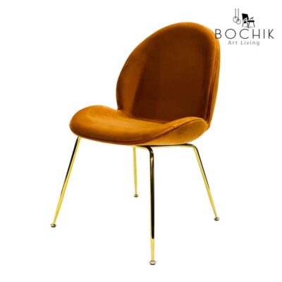 LUNA-ORANGE-Chaise-design-en-velours-avec-pietement-en-or-chrome