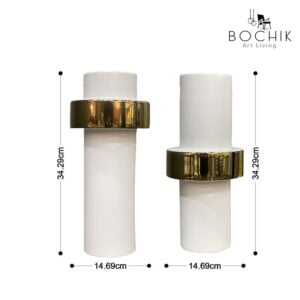 MEX-2-GOLD-Duo-de-Vases-decoratifs-en-ceramique-blanc-avec-contour-en-dore-cotation