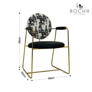 Dimensions Chaise fashion en simili cuir rayé avec socle et accoudoir en Acier Inoxydable Couleur Or, idéal pour salle à manger