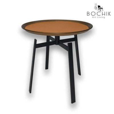 MIYA-Table-d-appoint-avec-plateau-en-cuivre-et-selle-en-cuir-base-metallique-en-Epoxy-Noir
