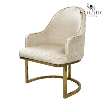 Chaise de luxe en simili cuir blanc cassé (1er choix) avec socle en Acier Inoxydable Couleur Or