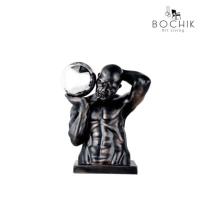 SHOT-Grande-figurine-en-fonte-couleur-Noire-et-boule-en-acier-inoxydable-chrome