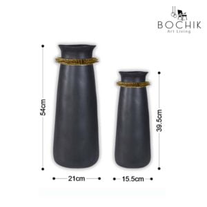 SOL-BLACK-Duo-de-Vases-en-ceramique-simple-et-chic-noir-avec-anneau-dore-cotations
