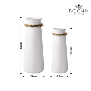 SOL-WHITE-Duo-de-Vases-en-ceramique-simple-et-chic-blanc-avec-anneau-dore-cotations