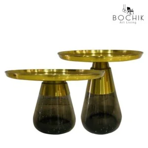 Ensemble de Tables basse tendance en verre trempé noir et plateau en Acier Inoxydable Couleur Or, livraison partout au Maroc
