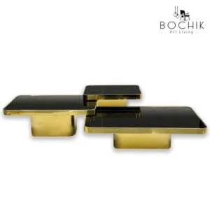 Ensemble de tables basses TSAR avec pied en Acier Inoxydable Couleur Or et plateau en verre trempé noir